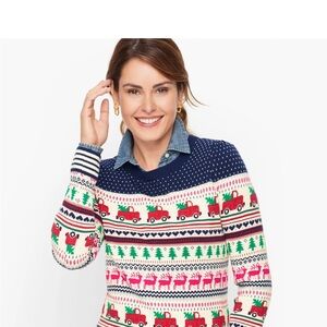 Talbots Navy and Multicolor Holiday Sweater